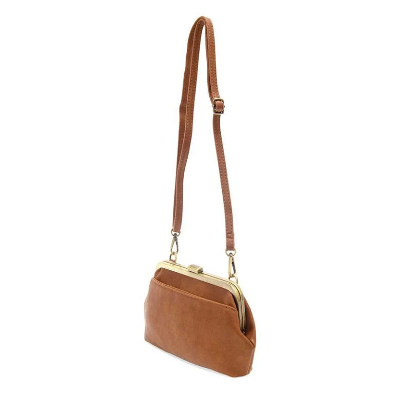 Warm Tan Tapered Angular Framed Mini Carry Pouch with Dual Detachable Carry Fixtures and Interior Segmented Storage