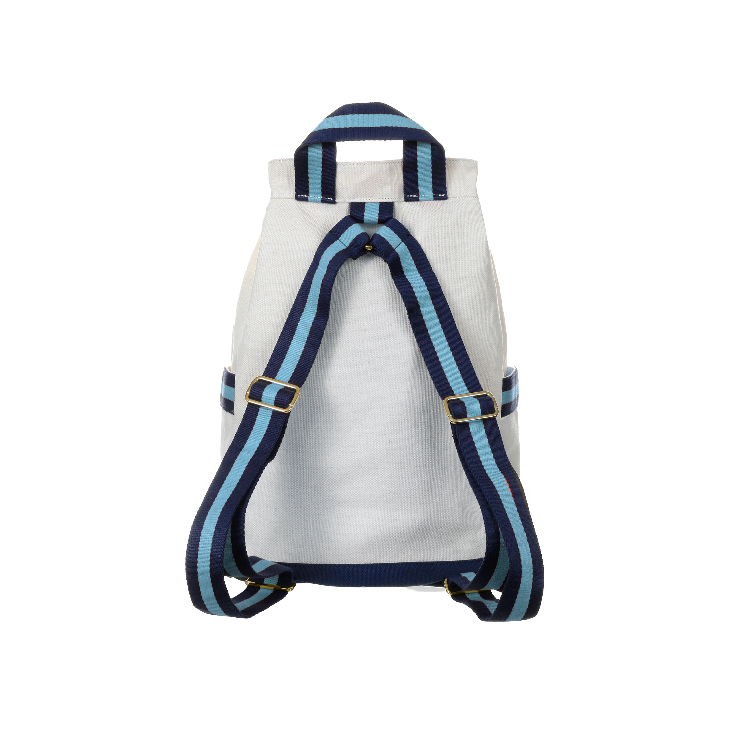 Off White Navy Trim Bucket Day Pack with Dual-Tone Striped Fabric Strapping
