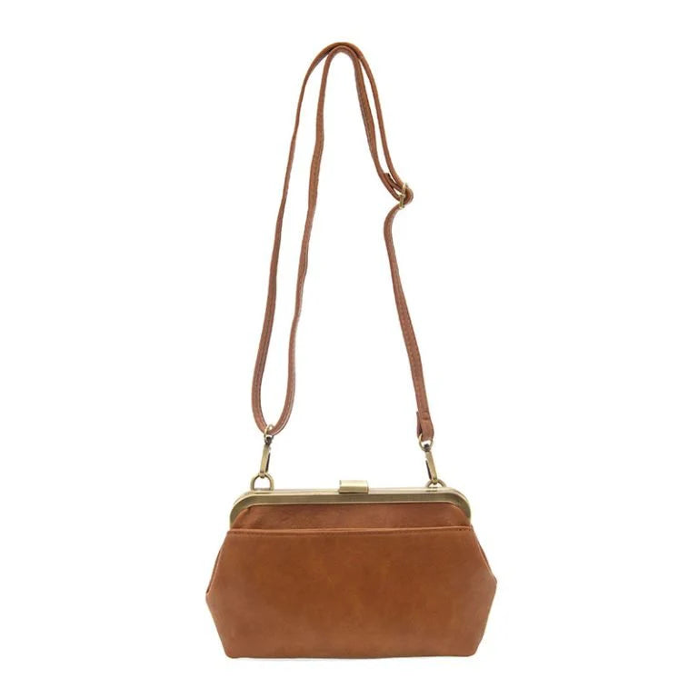 Warm Tan Tapered Angular Framed Mini Carry Pouch with Dual Detachable Carry Fixtures and Interior Segmented Storage
