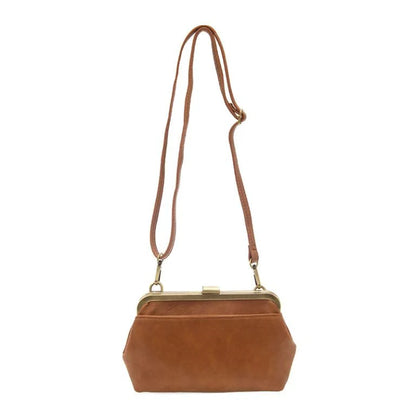 Warm Tan Tapered Angular Framed Mini Carry Pouch with Dual Detachable Carry Fixtures and Interior Segmented Storage