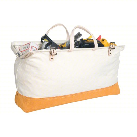 Cream Burnt Orange Two-Tone Wide Mouth Open Top Utility Carry Tote Curved Hand Grips Tool Bag