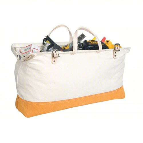 Cream Burnt Orange Two-Tone Wide Mouth Open Top Utility Carry Tote Curved Hand Grips Tool Bag