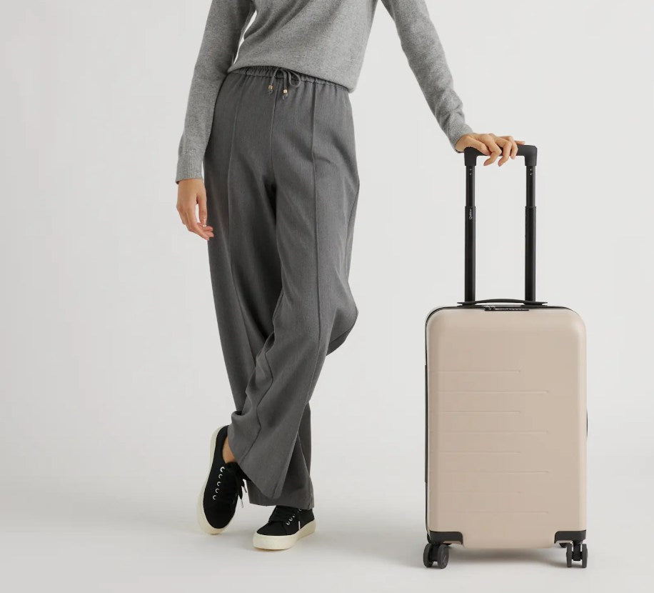 Pale Cream Horizontal Groove Compact Cabin-Sized Rolling Travel Carryall