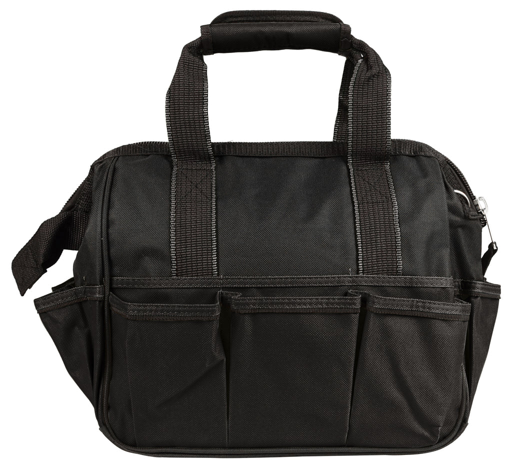 Solid Black Multi-Compartment Utility Carry Tool Bag Dual Grip Fixtures Removable Shoulder Hardware