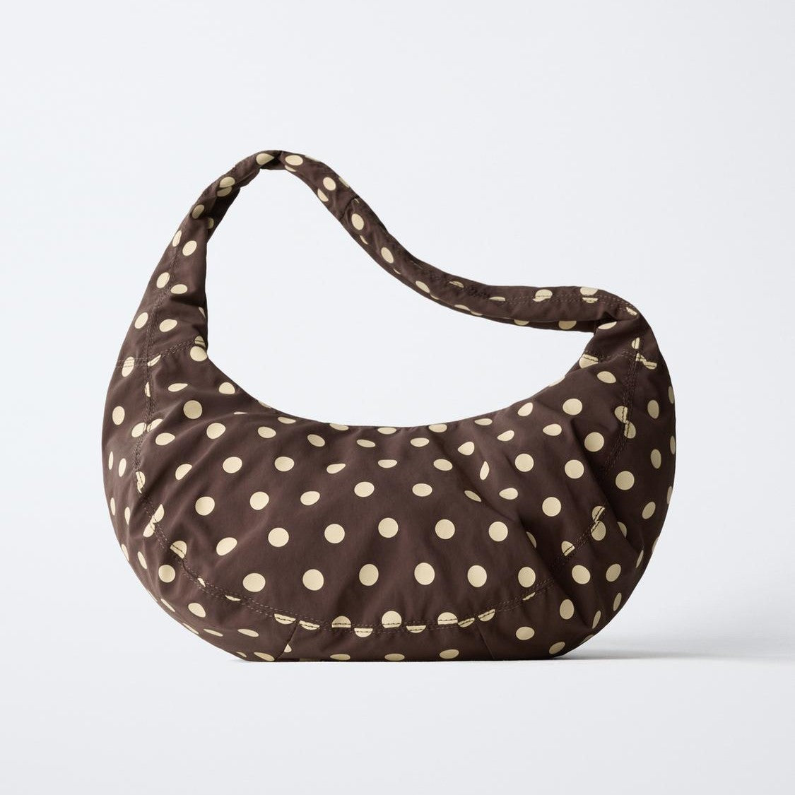 Warm Brown Cream Spotted Crescent Shoulder Carry Bag with Secure Zip Compartment