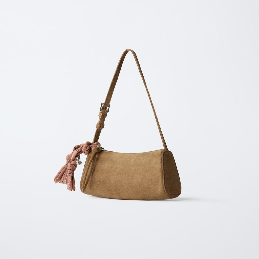 Warm Tan Slim Rectangular Arm Carrier with Knotted Fabric Ornament and Star Charms