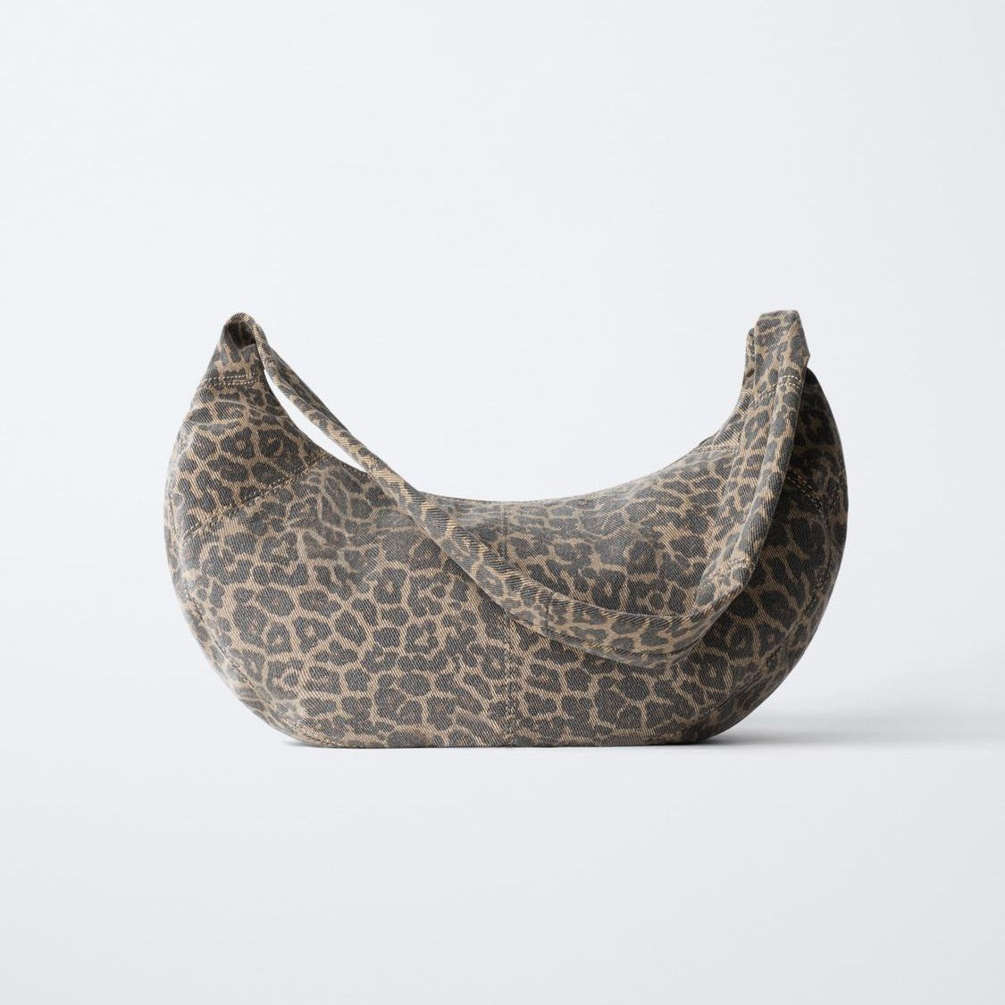 Muted Taupe Spotted Animal Print Crescent Arm Carry Bag with Hidden Zip Compartment