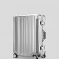 Polished Silver Vertical Fluted Hard Shell Rolling Travel Case Reinforced Edge Caps