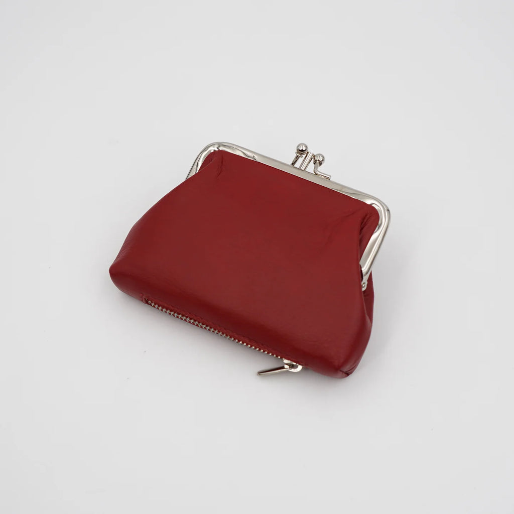 Scarlet & Black Rounded Mini Pouch with Metallic Double Ball Clasp and Outer Zip Slip