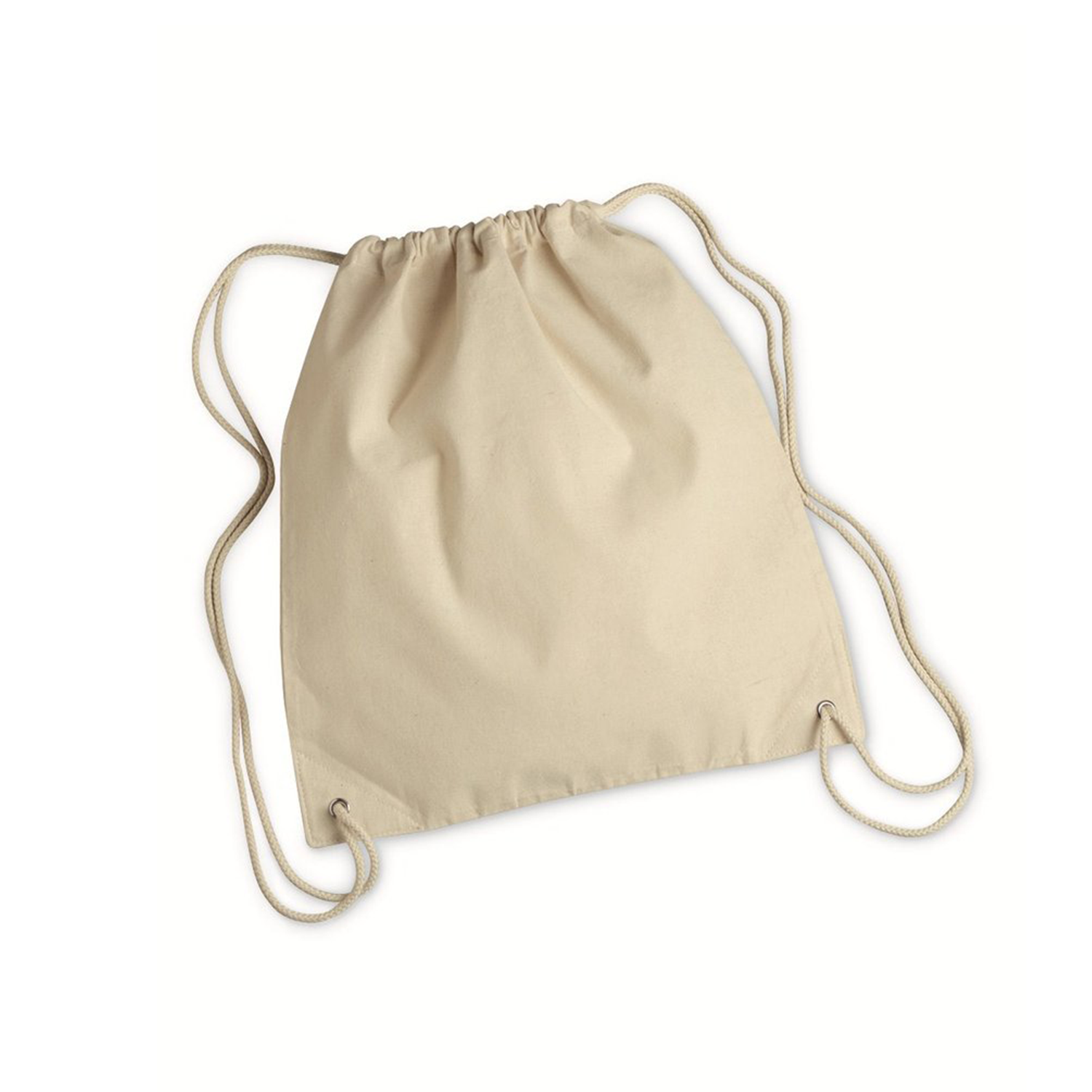 Blank Rectangular Fabric Gathered-Top Carry Sack with Cord Loop Back Supports