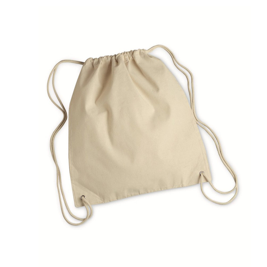 Blank Rectangular Fabric Gathered-Top Carry Sack with Cord Loop Back Supports
