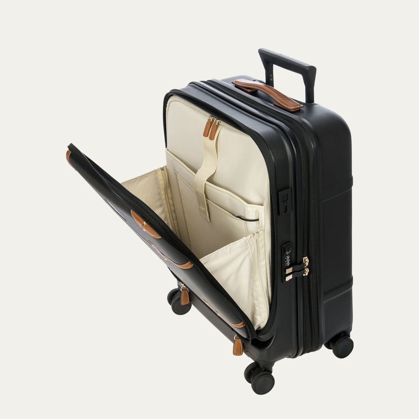 Matte Black Vintage Trim Compact Rolling Cabin Travel Case with Forward Access Pocket