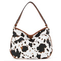 Cow-Brown Curved Shoulder Bag Warm Brown Trim Wide Carry Strap
