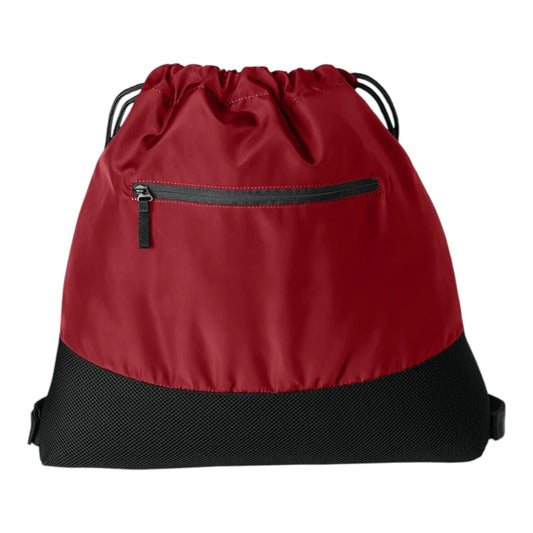 Crimson Charcoal Two-Tone Ventilated Base Drawstring Leisure Sack with Forward Zip Slip Compartment