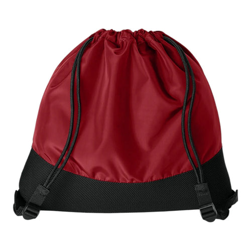 Crimson Charcoal Two-Tone Ventilated Base Drawstring Leisure Sack with Forward Zip Slip Compartment