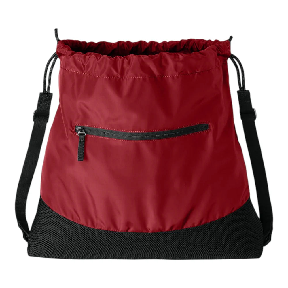 Crimson Charcoal Two-Tone Ventilated Base Drawstring Leisure Sack with Forward Zip Slip Compartment