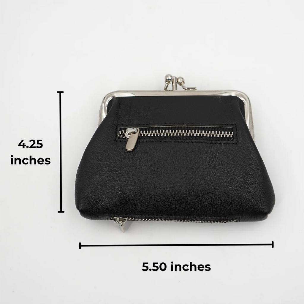 Scarlet & Black Rounded Mini Pouch with Metallic Double Ball Clasp and Outer Zip Slip