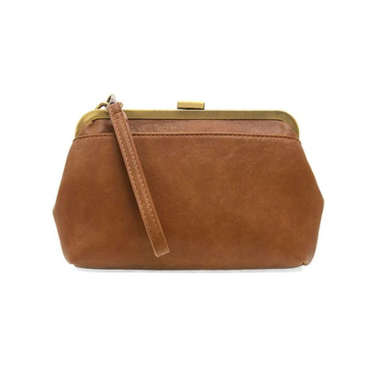 Warm Tan Tapered Angular Framed Mini Carry Pouch with Dual Detachable Carry Fixtures and Interior Segmented Storage
