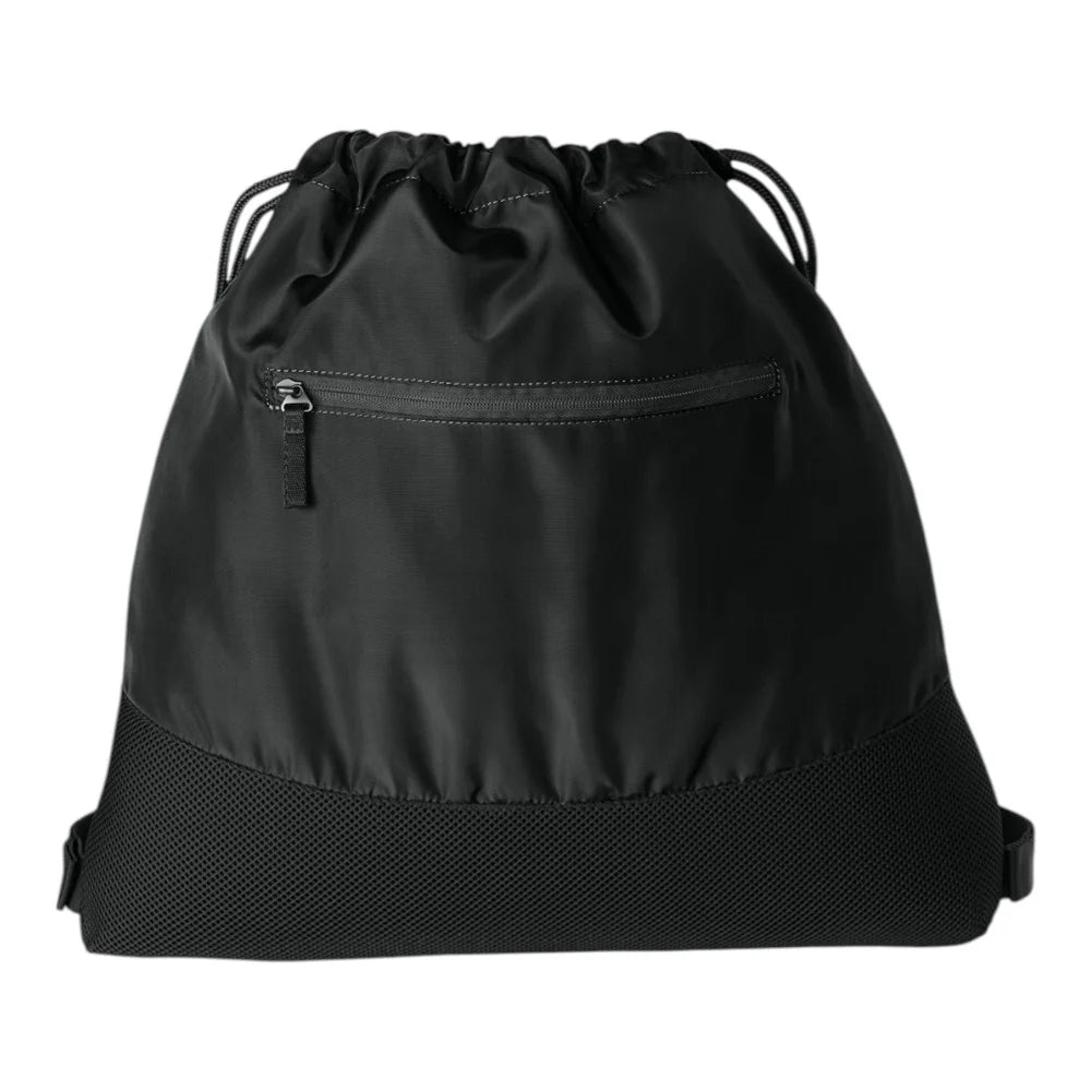 Crimson Charcoal Two-Tone Ventilated Base Drawstring Leisure Sack with Forward Zip Slip Compartment