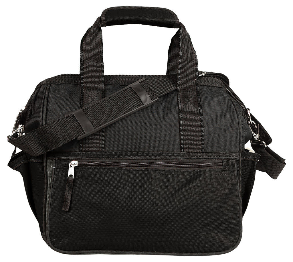 Solid Black Multi-Compartment Utility Carry Tool Bag Dual Grip Fixtures Removable Shoulder Hardware