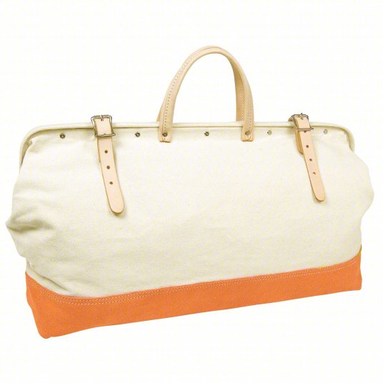 Cream Burnt Orange Two-Tone Wide Mouth Open Top Utility Carry Tote Curved Hand Grips Tool Bag