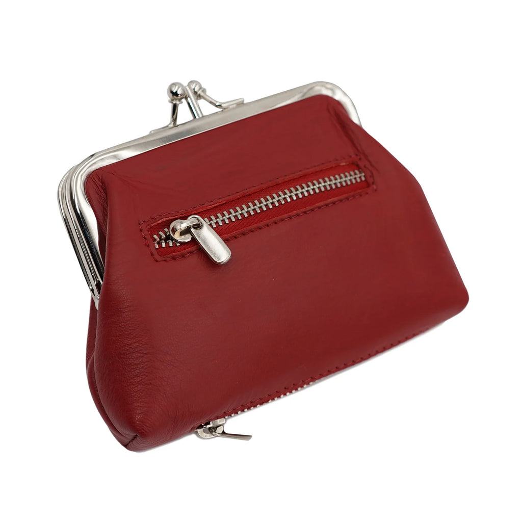 Scarlet & Black Rounded Mini Pouch with Metallic Double Ball Clasp and Outer Zip Slip