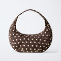Warm Brown Cream Spotted Crescent Shoulder Carry Bag with Secure Zip Compartment